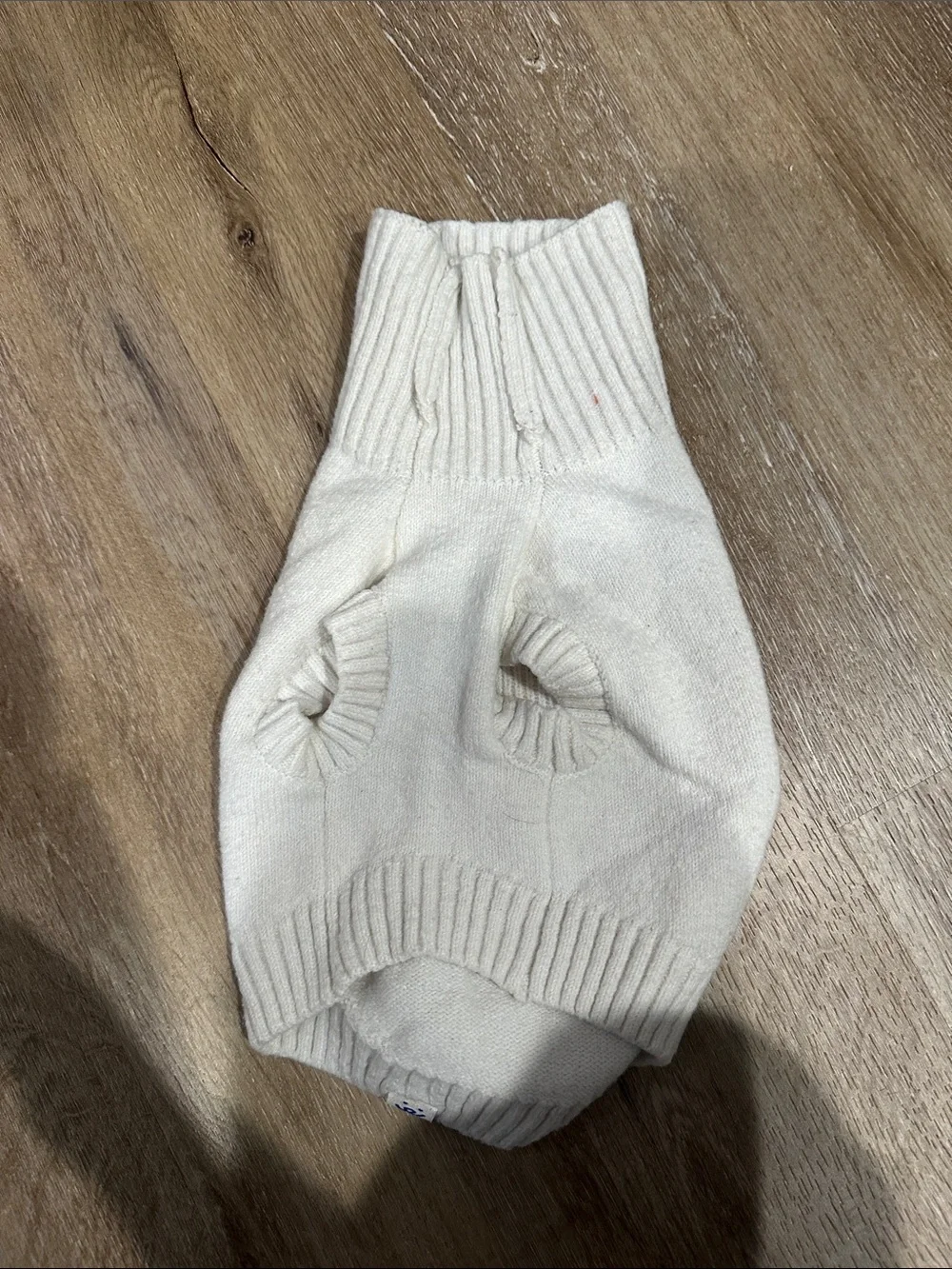 White Knit Sleeve with Yellow Smiley Face dog sweater small